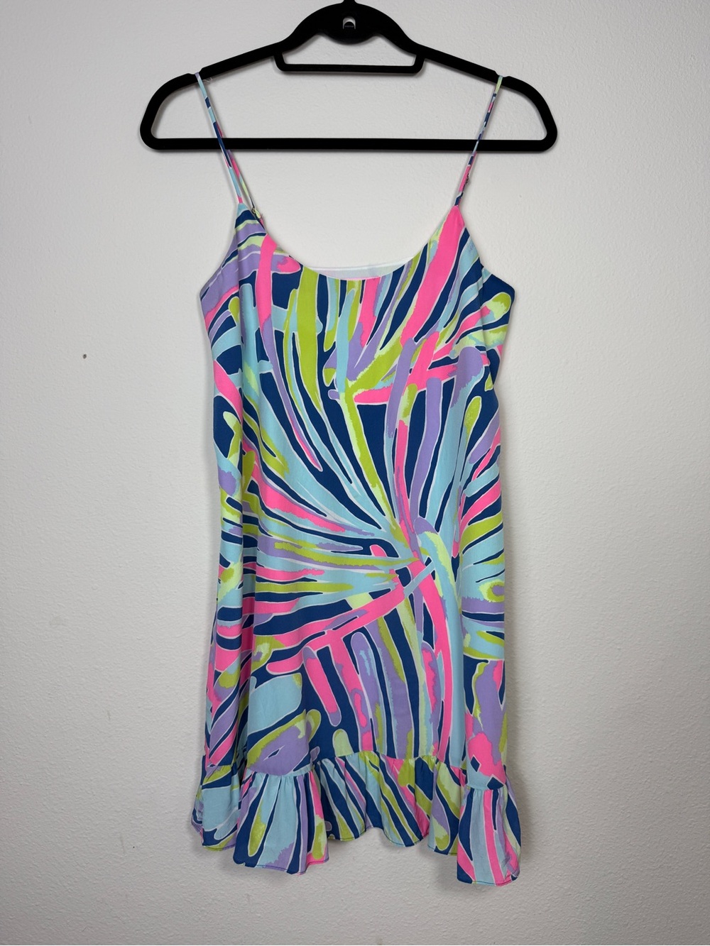Lilly Pulitzer Silk Dress XXS Multi Color Abstract Print Ruffle Hem Slip Mini